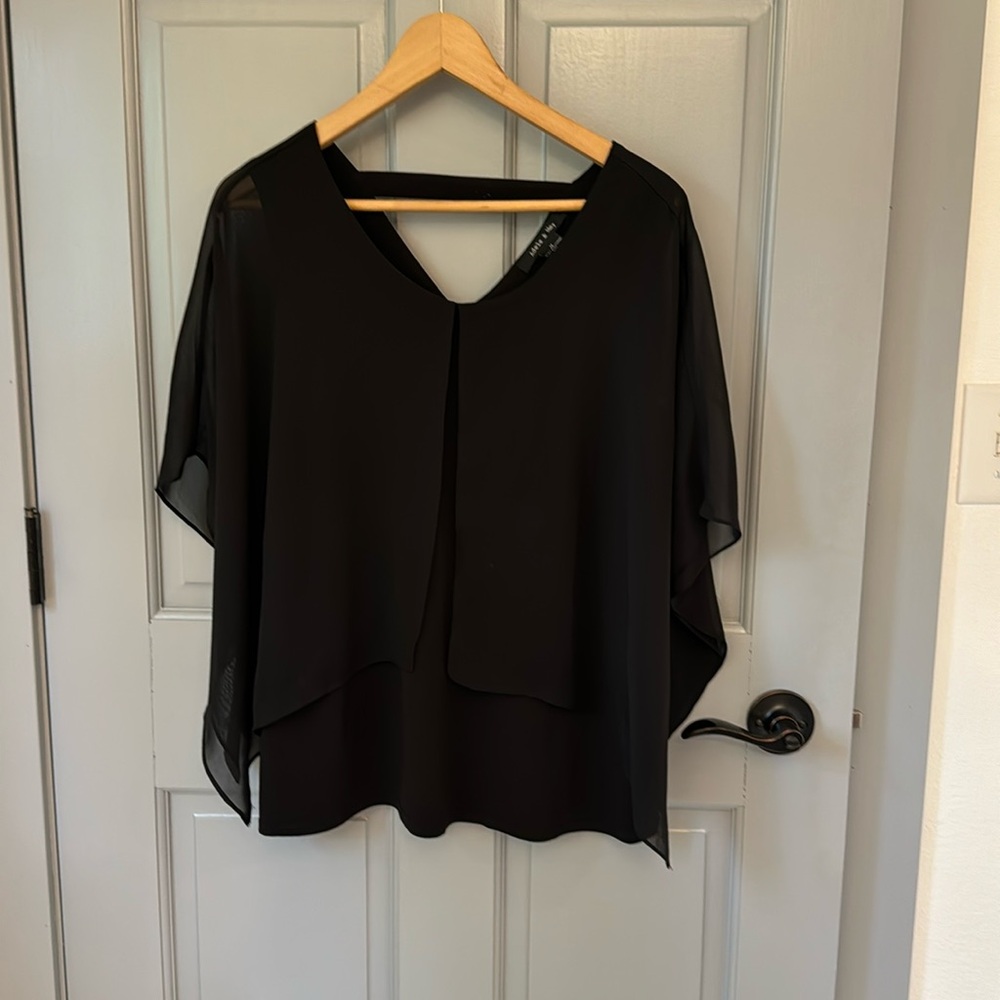 Adele and May black sleeveless top with sheer cape attached